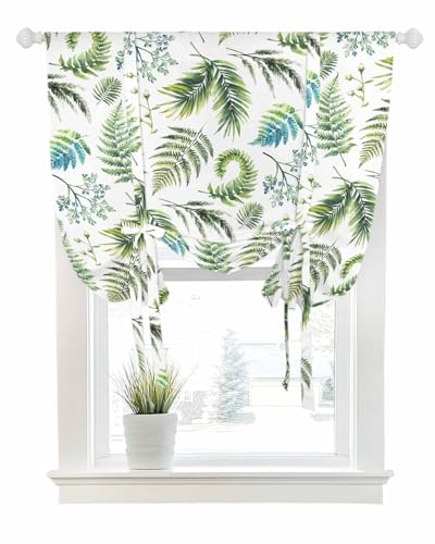 Tie Up Curtains for Windows Vintage Pastoral Green Herbs Rod Pocket Tie-Up Window Shade Adjustable Balloon Curtain Valance Farm Ferns Art for Bedroom Kitchen Bathroom Blinds,34x45in