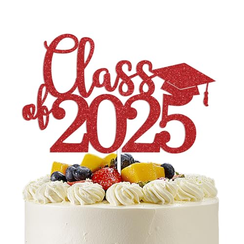 Decoración para tartas de clase 2025 – Decoración para tartas de graduación con texto en inglés 'You Did It', decoración de fiesta de graduación 2025, purpurina roja