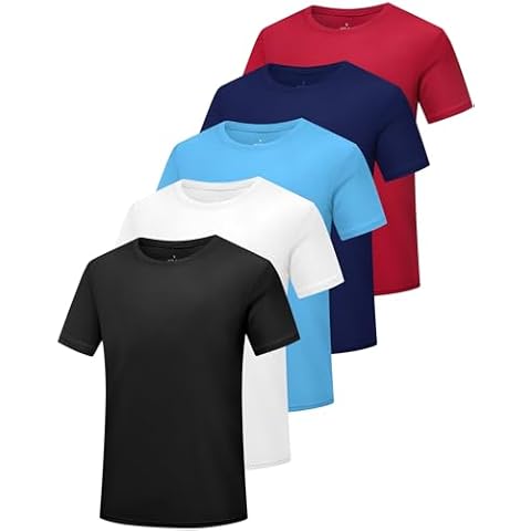 HovSiyla 5 Pack Boys Athletic Shirt Quick Dry Short Sleeve Performance Moisture Wicking T Shirt for Youth Black White Sky Blue Blue Red XL Cover