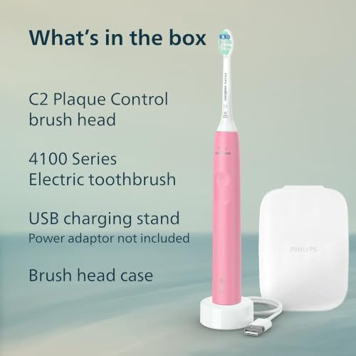 Philips Sonicare 4100 Rechargeable Electric Toothbrush, Deep Pink | 700% More Plaque Removal¹, Pressure Sensor, 2 Brush Settings, 14-Day Battery, Includes Brush Head Case, BD5004AZ - image 8