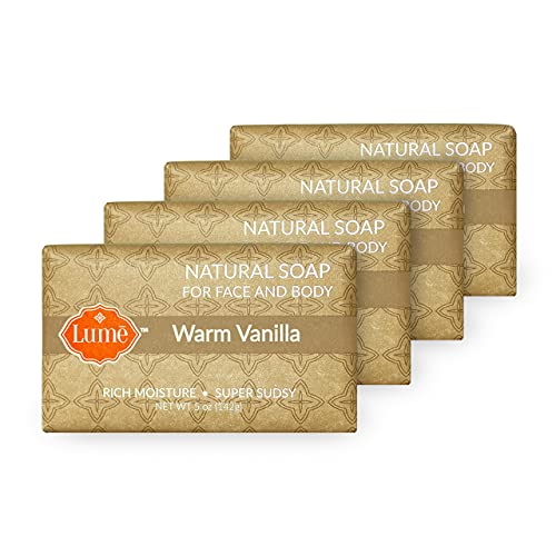 Lume Natural Soap for Face and Body - Free from Parabens, Phthalates, and Artificial Dyes - Hypoallergenic and Safe for Sensitive Skin - Pack of 4 (Warm Vanilla)