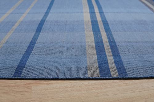 Eorc Rr02Bl4X6 Hand-Knotted Wool Flat Weave Rug, 4' X 6', Denim #TOP2