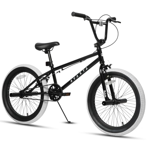 AVASTA18 Pouces vélo Enfant Freestyle BMX vélo pour 5 6 7 8 Ans garçons Filles et débutants, Noir avec pneus Gris