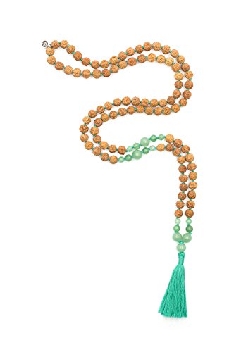 Aum Rudraksha Designs Green & Brown Rudraksha Strand Mala (Ganesha - MT 42 - LT Gr Aventurine)
