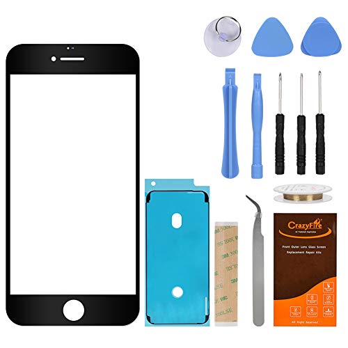 CrazyFire Compatible Black New Front Outer Glass Lens Screen Replacement for iPhone 6/6s 4.7 Inch with Adhesive Tape+Tools Kit