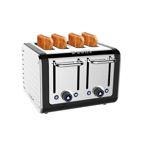   Dualit-Design-Series-4-Slice-Toaster-Polished-Stainless-Steel-with-Black-Trim-Extra-Wide-Slots--Peek-and-Pop-Function--Patented-Perfect-Toast-Technology--Matching-Kettle-Available
