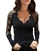 Produktbild OranDesigne Spitzen Pullover Damen Langarmshirt T-Shirt mit Spitze Elegant Spitzen Shirt Patchwork Sexy Spitzenshirt Top 01-Schwarz XL