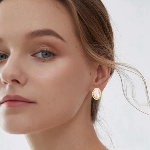 Gold Baroque Pearl Earrings Irregular Pearl Earrings Hypoallergenic for Women Jewelry4