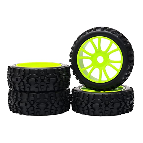 JIUWU 4-Pack Ultimate Off-Road 17mm Rc Vehicle Wheels and Tires - High-Performance Upgrade Car Rc Drifting Tires for 1/8 Scale Buggies with Exceptional Grip and Durability (Green)