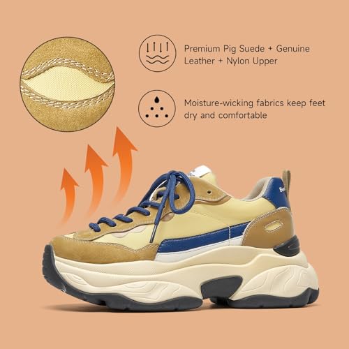 Image of BEAU TODAY Womens Chunky Sneakers, Walking Shoes for Women, Lace up Comfortable Platform Fashion Dad Sneakers Yellow Blue US Size 9