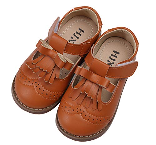 WUIWUIYU Girls Toddlers Oxfords Cute Bow Tassels Fringes Uniform Dress Brogues Mary Jane Flats Brown US Size 9 M