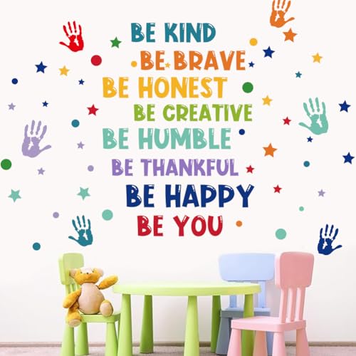 Colorful Inspirational Quotes Wall Decals Motivational Phrases Wall Stickers Handprint Positive Saying Be Thankful Be Creative Be Kind Decals for Kids Room Playroom Classroom Nursery Decor