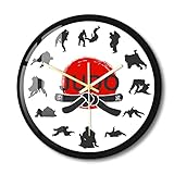 Timethink Orologio da parete giapponese con telaio in metallo per jiu-jitsu, decorazione artistica da appendere silenzioso, senza ticchettio, funzionamento a batteria, con telaio in alluminio, per la