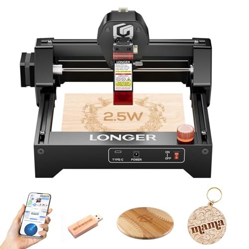 LONGER Ray5 Mini macchina per incisione laser da 2,5 W, macchina da taglio ad alta velocità 12.000 mm/min, area di incisione 140 x 130 mm, funzione Wi-Fi integrata