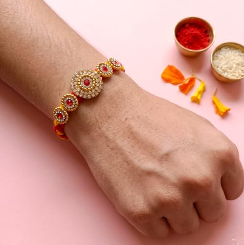 Image of Traditional Rakhi Set of 5 for brother with roli chawal | Stylish Designer Rakhdi | Raksha Bandhan