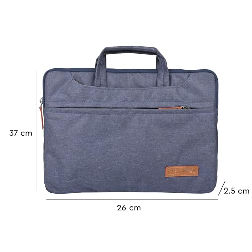 Image of Bonkaso 14.1 Inch Laptop Sleeve Cum Messenger Bag for MacBook & Laptops | Premium Polyester Melange | Water-Resistant Padded Case with Handle & Sling Strap | Lightweight Office Travel Bag - Dark Blue