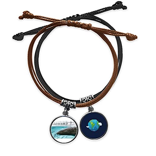 Pulsera tiburón de cuero y cuerda con caja de presentación para regalo