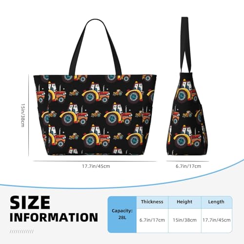 Cartoon Tractor Print Large Beach Tote Bag for Women Extra Large Capacity Sandproof Waterproof Pool Bag Suitable for Swimming Pool Gym Groceries Travel4