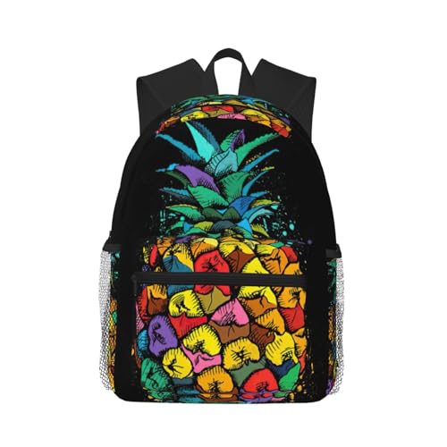 Sac à dos imprimé ananas imperméable pour l'école et l'université avec grand compartiment voyage