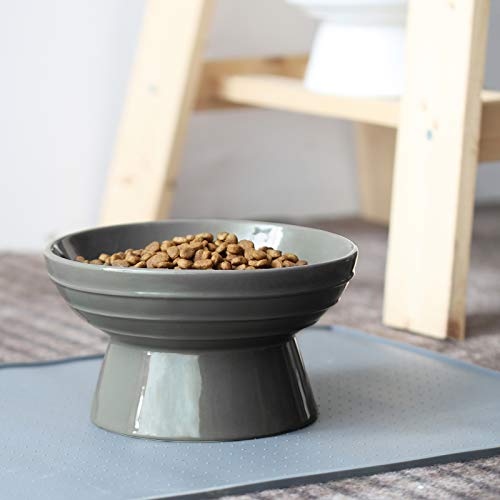 Y Yhy Dog Bowl,Elevated Dog Food Bowls,Raised Dog Water Bowls,30 Ounce Ceramic Pet Bowl For Medium Dogs And Adult Cats,Anti-Vomiting,Protection Cervical Spine,Microwave Dishwasher Safe,Grey #TOP5