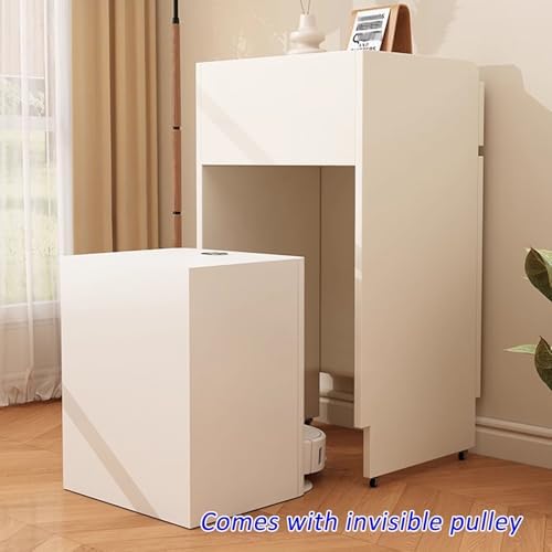 Robot Vacuum Stand with Storage Rack, Mobile Sweeping Robot Cabinet, Hidden Side Table with Glass Door for Home Office, Modern White Organizer for Smart Cleaners