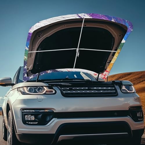 Image of Rainbow American Flag Car Hood Cover, Washable Elastic Watercolor Wave American US Flag Auto Hood Protector Stretchable Polyester Fabric, Car Bonnet All-Season Protection