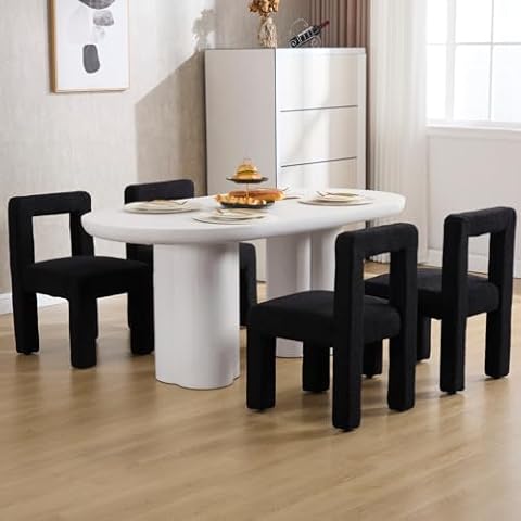Guyou Modern Upholstered Dining Chairs Set of 4, Black Sherpa Square Kitchen & Dining Room Chairs with Hollow Back, Accent Vanity Chair Make Up Side Chair for Living Room Bedroom Kitchen Restaurant Cover