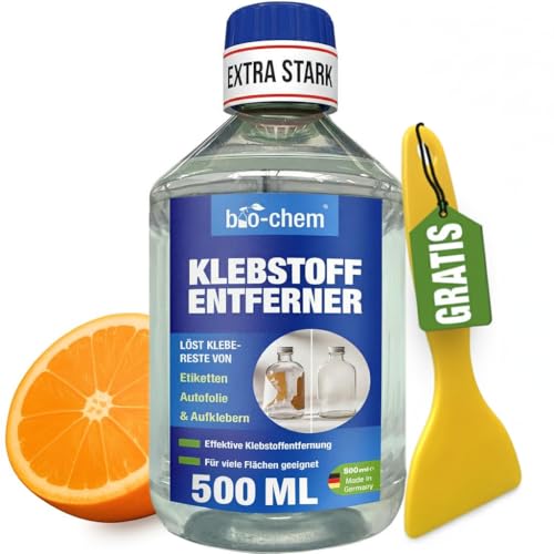 bio-chem Klebstoffentferner Etikettenlöser mit Orangenterpenen – 500 ML – Extrem starker Entferner für hartnäckige Etiketten, Aufkleber & Klebereste – Etikettenentferner inkl. Schaber bio-chem Klebstoffentferner Etikettenlöser mit Orangenterpenen – 500 ML – Extrem starker Entferner für hartnäckige Etiketten, Aufkleber & Klebereste – Etikettenentferner inkl. Schaber