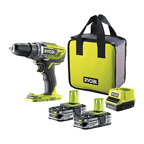 RYOBI – Perceuse Visseuse Sans Fil 18V ONE+ R18DD3-215S – 2 Batteries 1.5Ah + Chargeur – Mandrin 13mm, 2 Vitesses, 24 Positions, Idéale Bricolage, Bois, Métal, Visseuse Puissante et Compacte