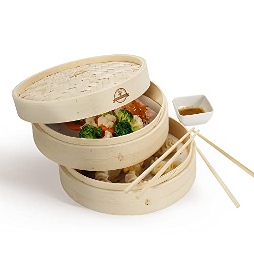 Bamboo Steamer basket 10 inch 2Tier for Bao Bun steamer,Asian Food