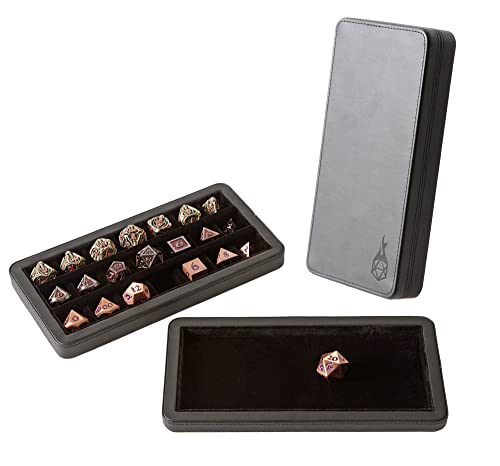 Forged Dice Co. Reliquary Large Divided Dice Case with Dice Tray for Polyhedral Dice Sets - 21 Felt-Lined Chambers - Magnetic Lid Closure - Metal Dice Storage Box - Black
