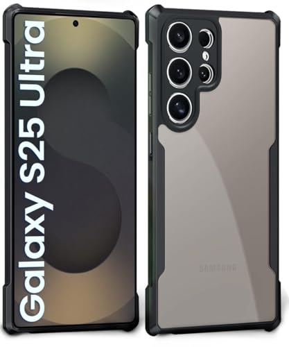 Image of WOW IMAGINE Shock Proof Clear Protective Back Case for Samsung Galaxy S25 Ultra 5G - AirEDGE Technology | 360 Degree Camera Protection | Transparent Hybrid Back Case Mobile Cover - Black
