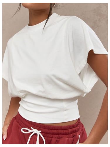 GORGLITTER Women's Dolman Short Sleeve Crop Tops Ruched Crew Neck Casual Going Out Tops3