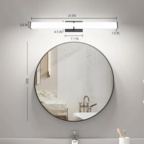 Image of Bathroom Vanity Light with Night Light Cool White 5700K Black Modern Matte Bathroom Lighting Fixtures; 24 Inch IP44 25W Equivalent to Incandescent 250W for Over Mirror Vanity Light ETL Listed