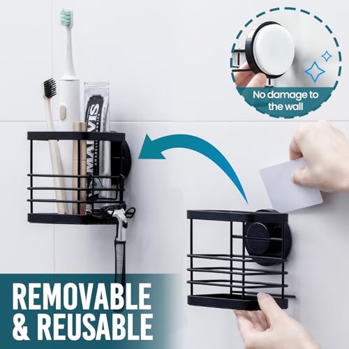 Image of TAILI Patented Suction Cup Toothbrush Holders for Bathrooms, Black | Stainless Steel Toothpaste Holder with Razor Hook, Strong Suction Up to 11lbs, Anti-Puddling, No Drill Removable & Reuseable