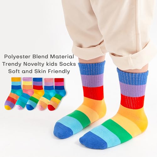 Toddler Girl Mid Cald Socks Seamless Breathable Rainbow Sports Socks 2-12 Years 5 Pairs4