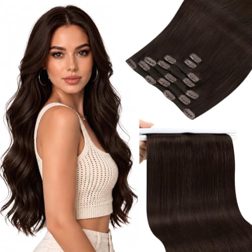 Sunny Hair Clip in Hair Extensions Real Human Hair Brown 22inch 150g