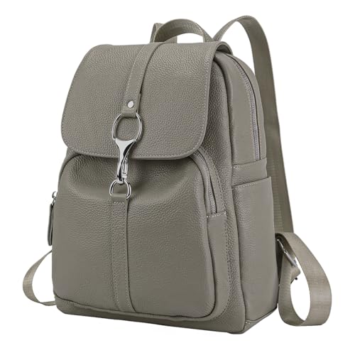 Image of BOYATU Genuine Leather Backpack Purse for Women: Fashion Soft BackPacks Bag - Anti theft Travel Shoulder Handbag (Grey)
