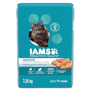 IAMS PROACTIVE HEALTH Indoor Weight & Hairball Care Adult Dry Cat Food – Chicken & Turkey – 7.26KG (16LB) Bag