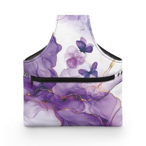 Image of KUIFORTI Butterfly Yarn Bag Purple Marble Knitting Crochet Tote Bag, Yarn Storage Bags Organizer, Crochet Accessories Stylish Crochet Bags for Crocheting Project, Large Size