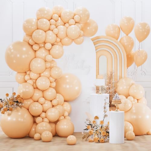 Image of PartyWoo Nude Balloons 155pcs Different Sizes of 18 12 10 5 Inch Apricot Boho Fall Neutral Balloon Arch Kit Garland for Graduation Birthday Boy Baby Shower Theme Party Decorations Brown-F05