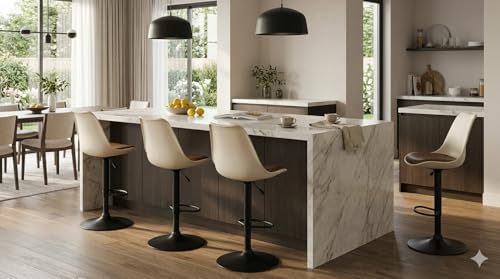 Image of 360 REVOLVING Height Adjustable Swivel BAR Stool /Kitchen Chair Suitable for Kitchen, Cafeteria, Dining, Office, Shops, Counter seat, Breakfast, Pub (Black Base)
