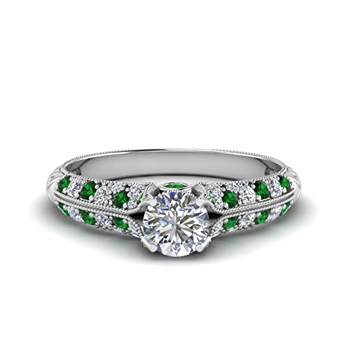 Image of Choose Your Gemstone 2 Row Milgrain Diamond CZ Ring 925 Sterling Silver Round Shape Vintage Engagement Rings Matching Jewelry Wedding Jewelry Easy to Wear Gifts US Size 4 to 12