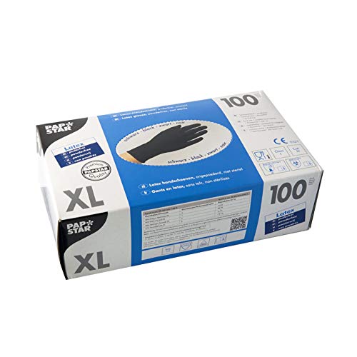 PAPSTAR Handschuh, unsteril, Naturlatex, puderfrei, GröÃe: XL, schwarz (100 Stück), Sie erhalten 1 Packung á 100 Stück