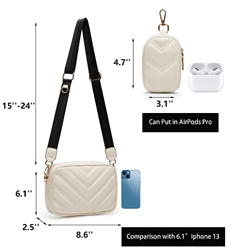 Image of Herald Quilted Small Crossbody Bag with Coin Pouch for Women | Lightweight, Vegan Leather, Trendy Style, Detachable Mini Pouch, 2 Size Cross Body Handbags with Wide Strap for Daily Travel