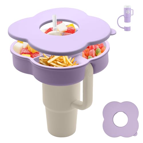 Zonyee Snack Bowl with Lid for Stanley 30 oz Tumbler with Handle Silicone Snack Tray Snack Ring for Stanley Cup Accessories Suitable for Car Cup Holder or Outdoor Orchid