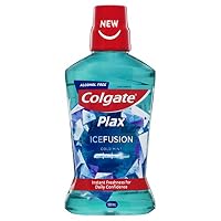 Colgate Plax Ice Fusion Antibacterial Mouthwash, 500mL, Cold Mint, Alcohol Free, Bad Breath Control