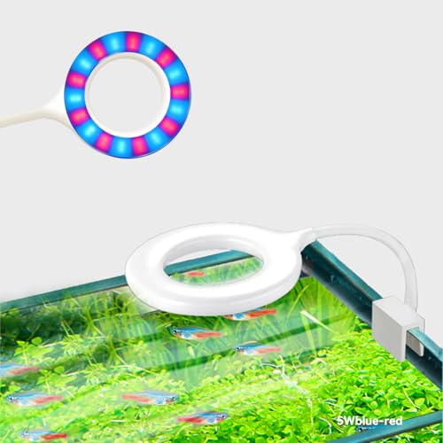 Image of 5-8 Gallon Fish Tank Clip On Aquarium Light with White Blue Red LEDs Small Aquarium Light, Full Spectrum Fish Tank Light with USB Port and 360 Degrees Flexible Rotate