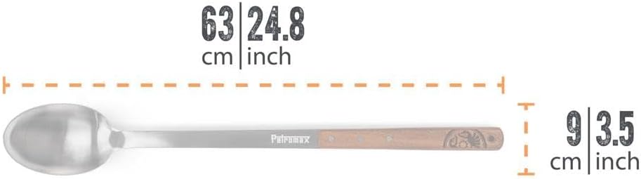 Petromax Kitchen or Campfire Serving Spoon, Durable Stainless Steel with Long Wooden Handle, Extra Large 3.4 fl oz