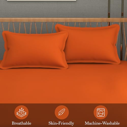 Image of FRESH FROM LOOM Microfiber Hypoallergenic Solid Plain Queen Size Bedsheet with 2 Pillow Covers - 240 TC (Size- 90 x 95 inch | Saffron| Solid)